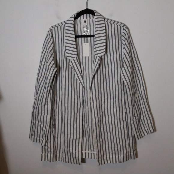 Flawless Jackets & Blazers - Flawless Womens Line Striped Open Blazer Size Large Oversized Longline White